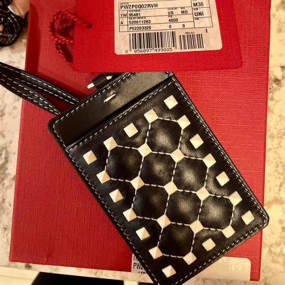 Valentino RockStud Spike Leather Card Case Cardholder Keychain Keyring - Picture 3 of 6